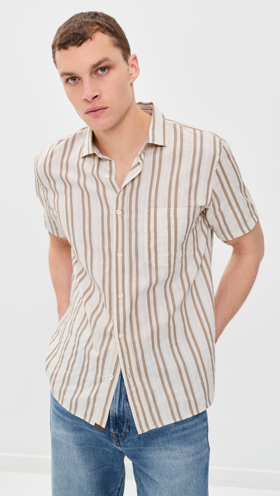 Textured Dobby Stripe Shirt Tinted White/Khaki