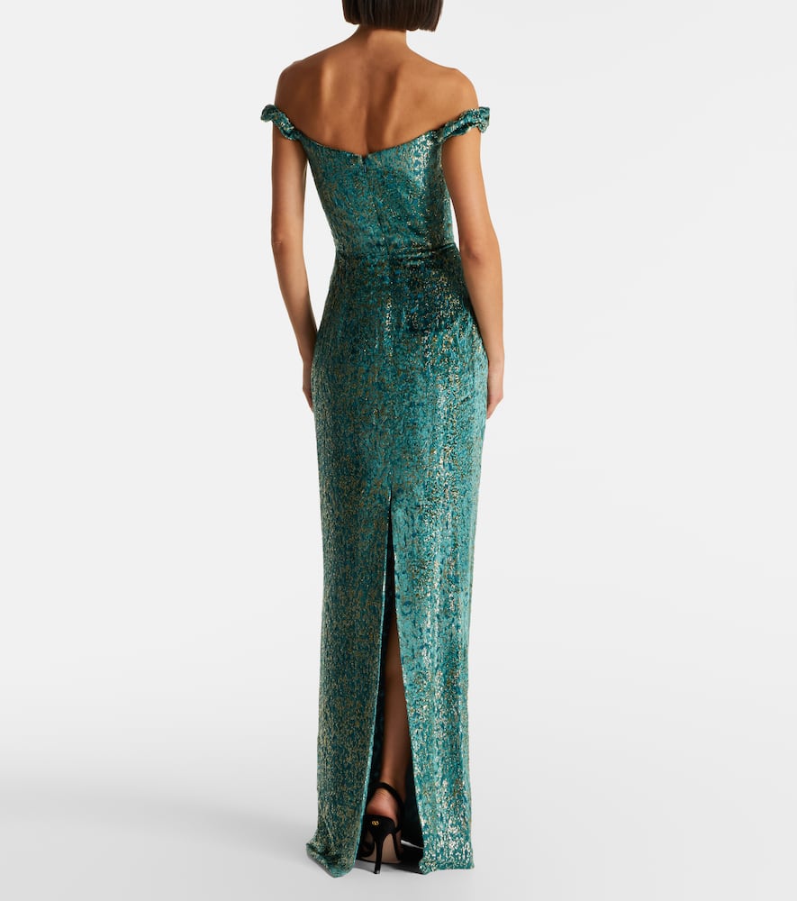 Yolanda off-shoulder brocade gown