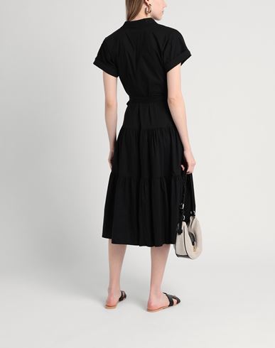 Belted Cotton-blend Tiered Dress Woman Midi dress Black