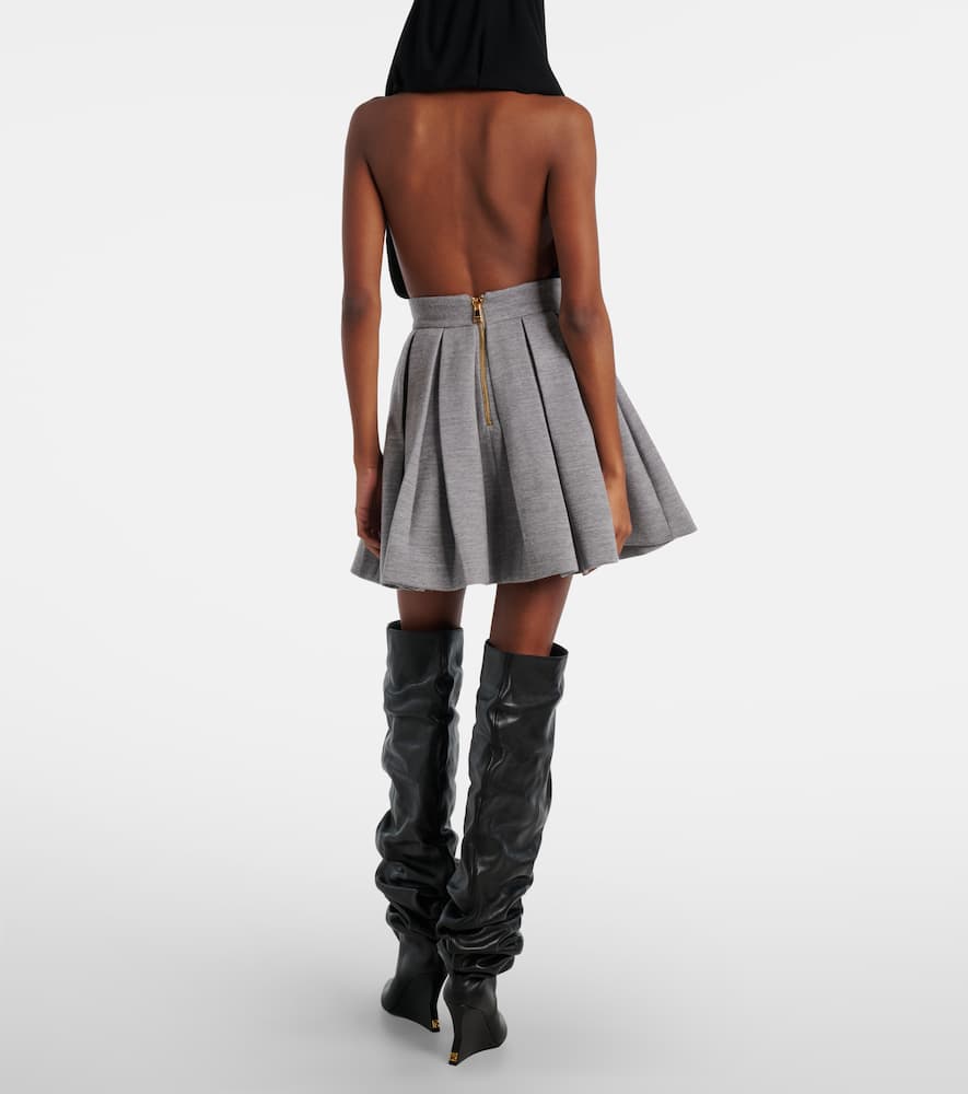 Pleated wool and cotton-blend miniskirt