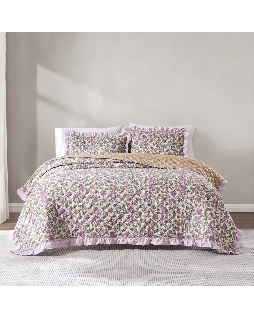 Lola Block Print Ruffle Reversible Floral Quilt Set