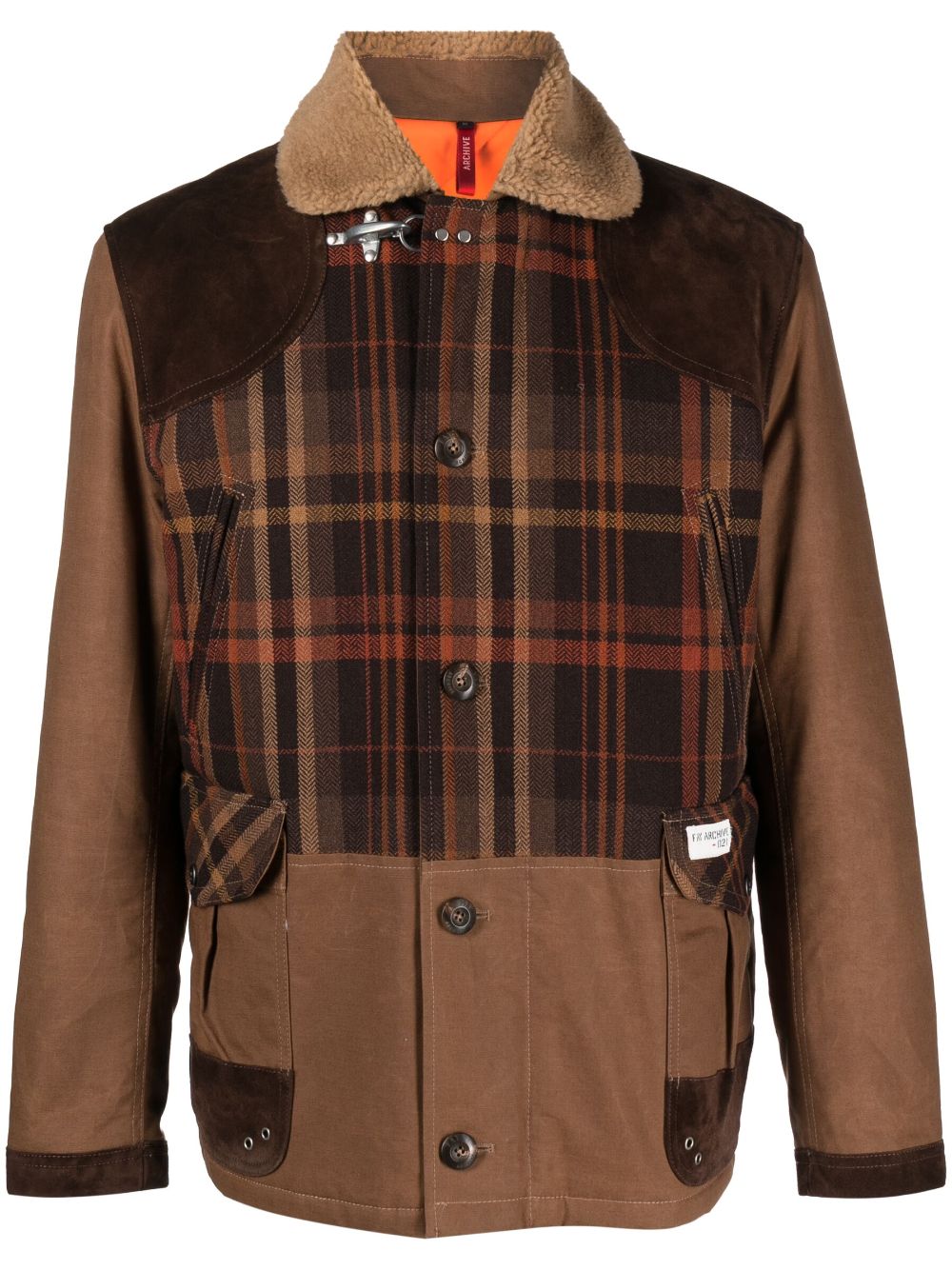 Plaid-pattern field jacket - Brown