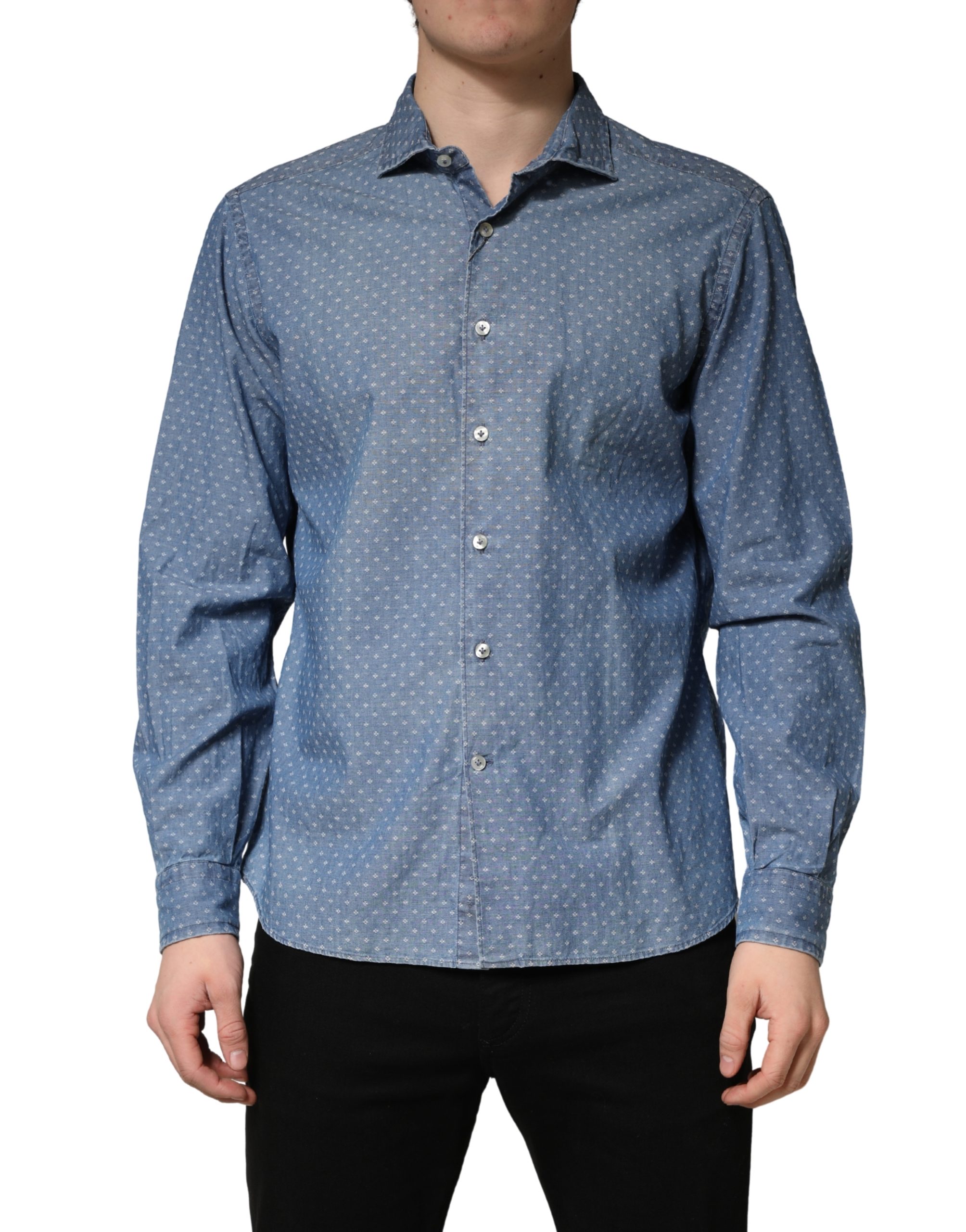 Domenico Tagliente Blue Long Sleeve Collared Casual Men's Shirt Pre-Owned