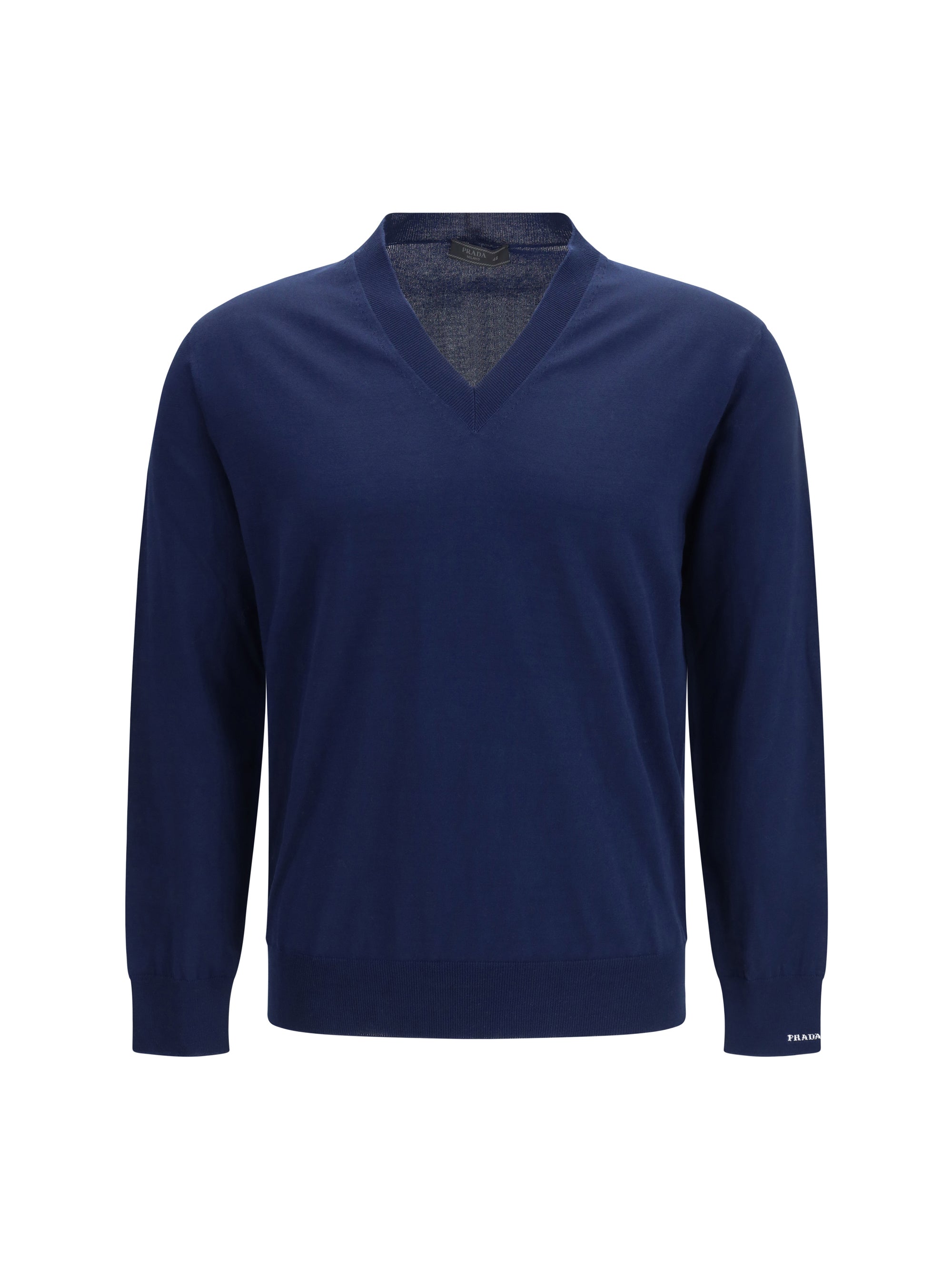 Cotton V-Neck Sweater — Navy