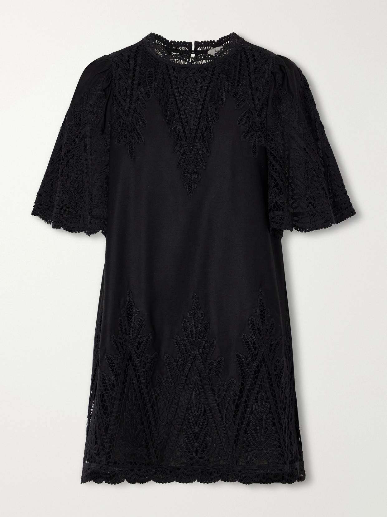 Vali Guipure Lace-trimmed Cotton-twill Mini Dress - Black