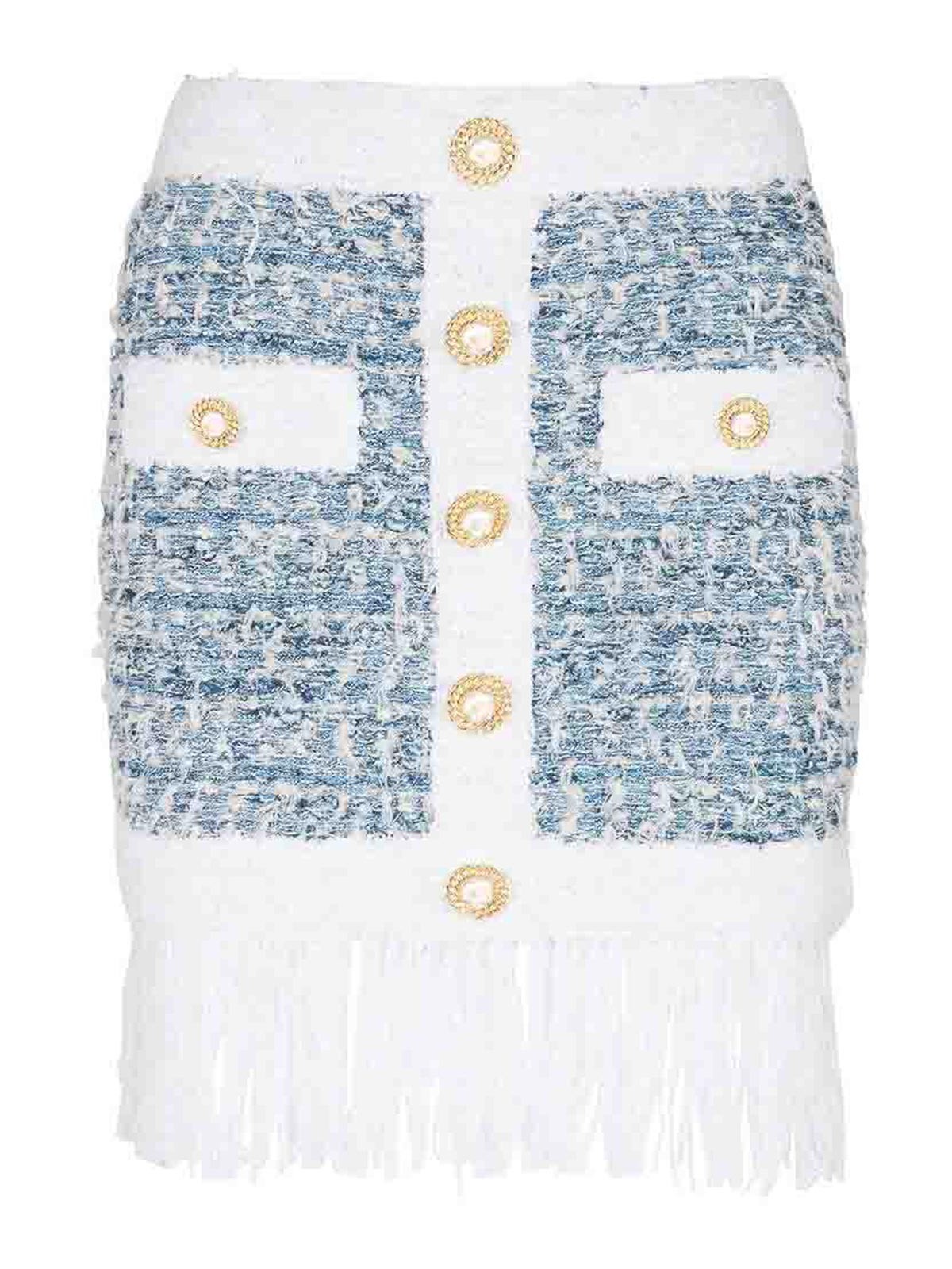 Powder Blue/White Tweed Fringed Skirt