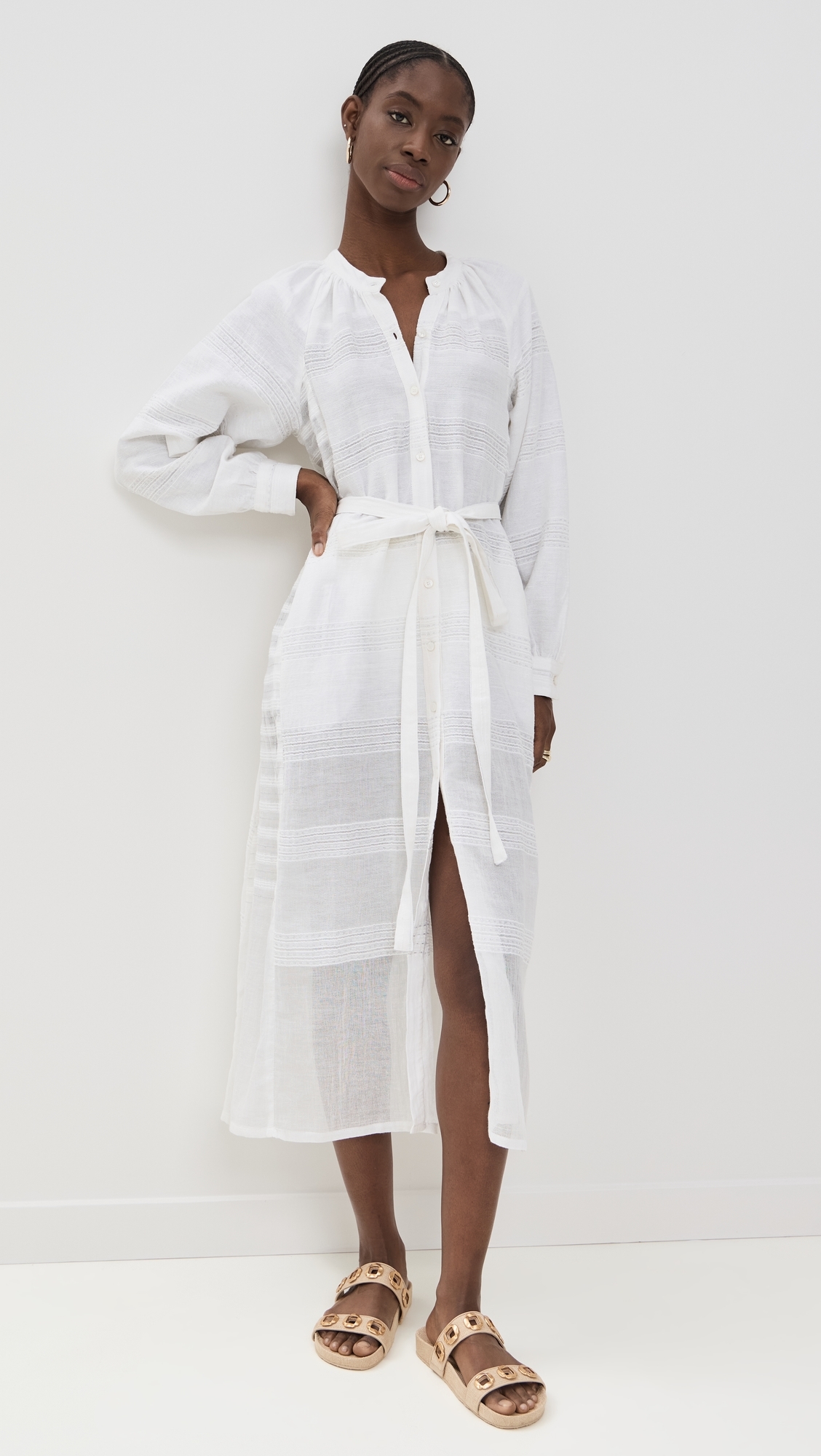 Makeda Button Up Dress Abira White