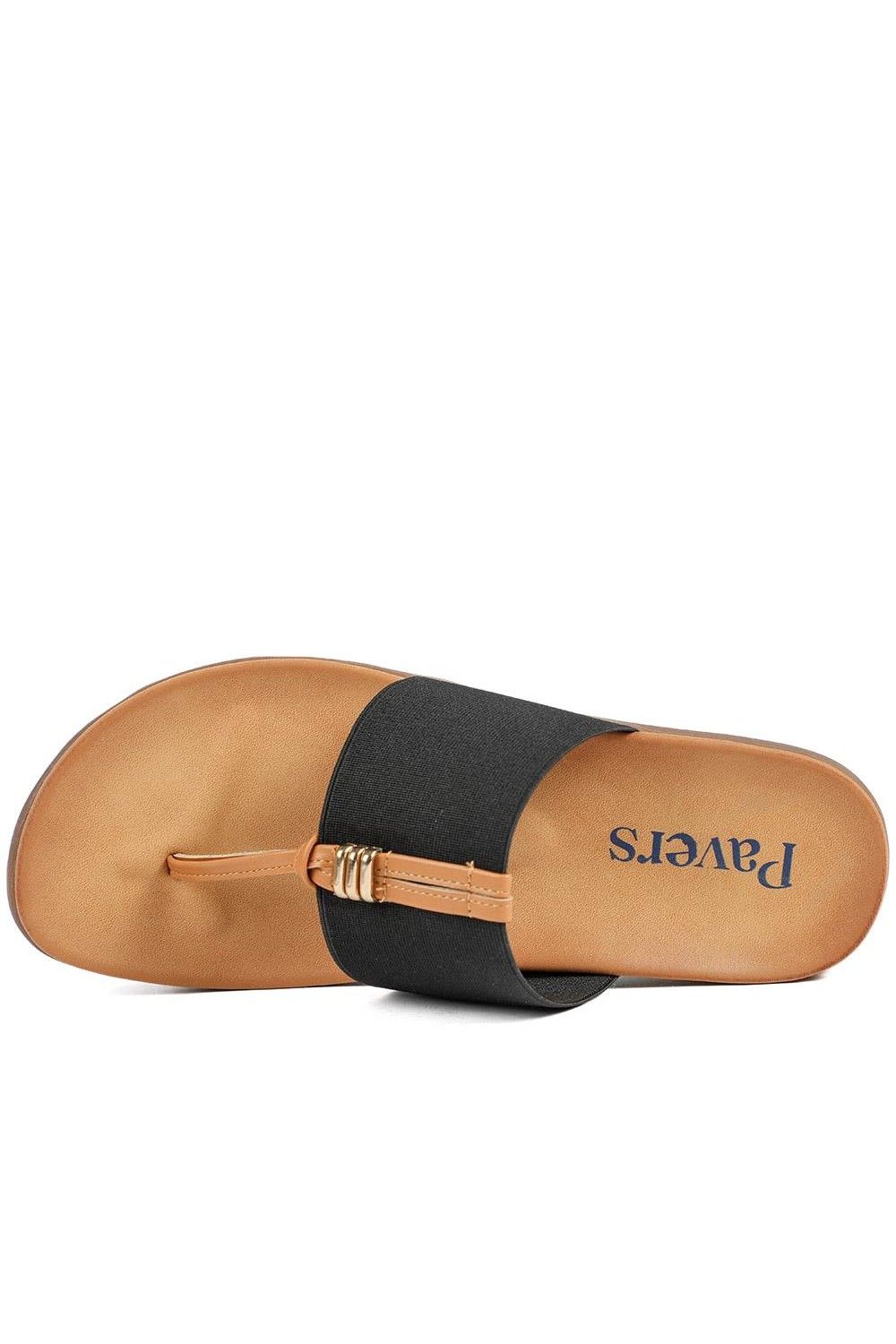 Pavers Women's Flexible Wide Fit Toe Post Sandals in Black