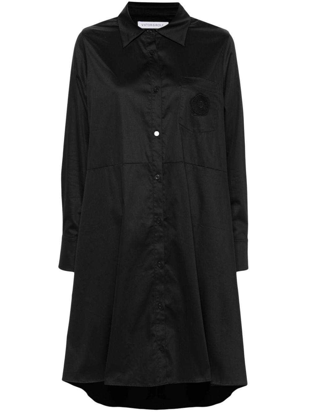 Embroidered-patch shirt dress - Black