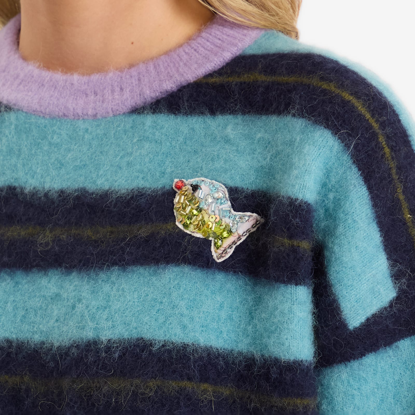 Women's Domenica Teal Stripe Sweater