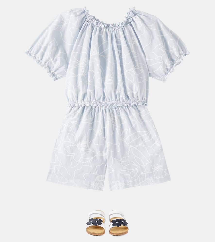 Printed cotton top and shorts set