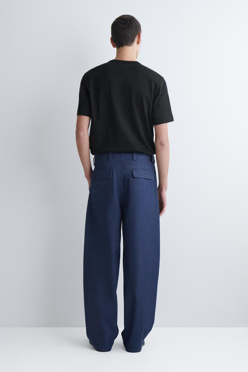 Belted Denim Relaxed-Fit Barrel-Leg Pants