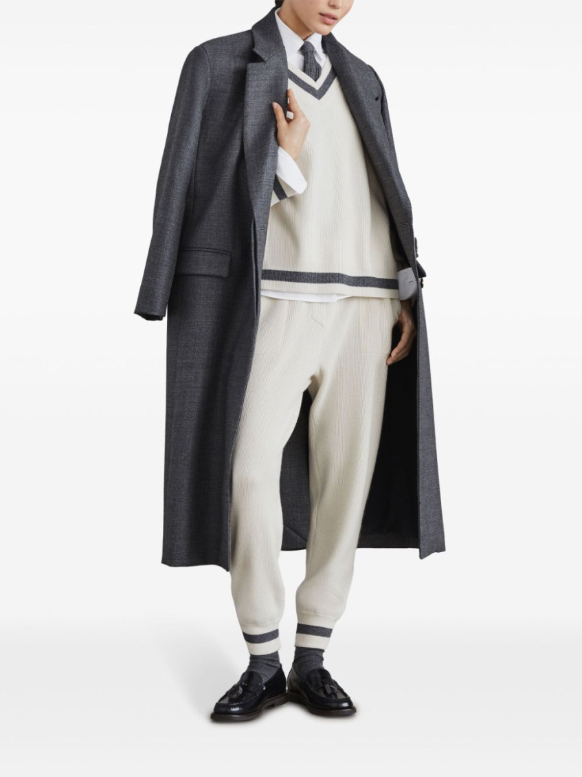 Ribbed Cashmere Sweater With Contrasting Stripe