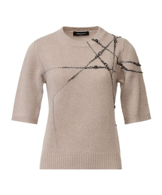 Embellished Three-Quarter Knitted Top