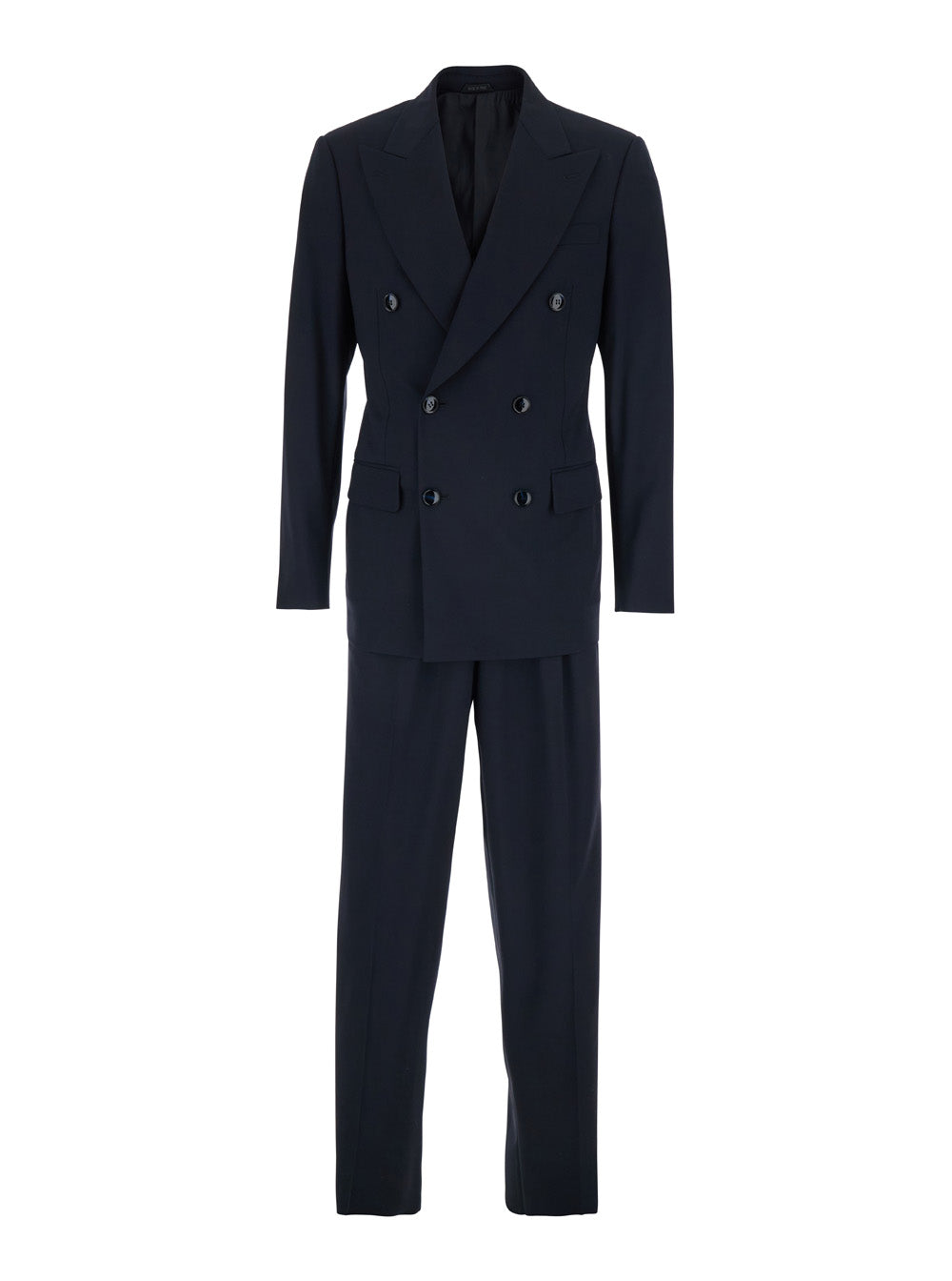 Double-Breasted Virgin Wool Pant Suit — Blue