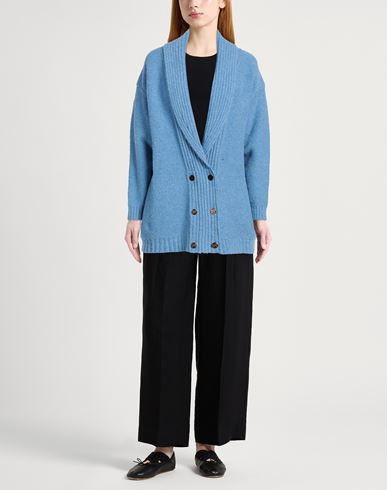 Elisabetta Franchi Woman Cardigan Azure Size 8 Cotton, Polyamide, Elastane