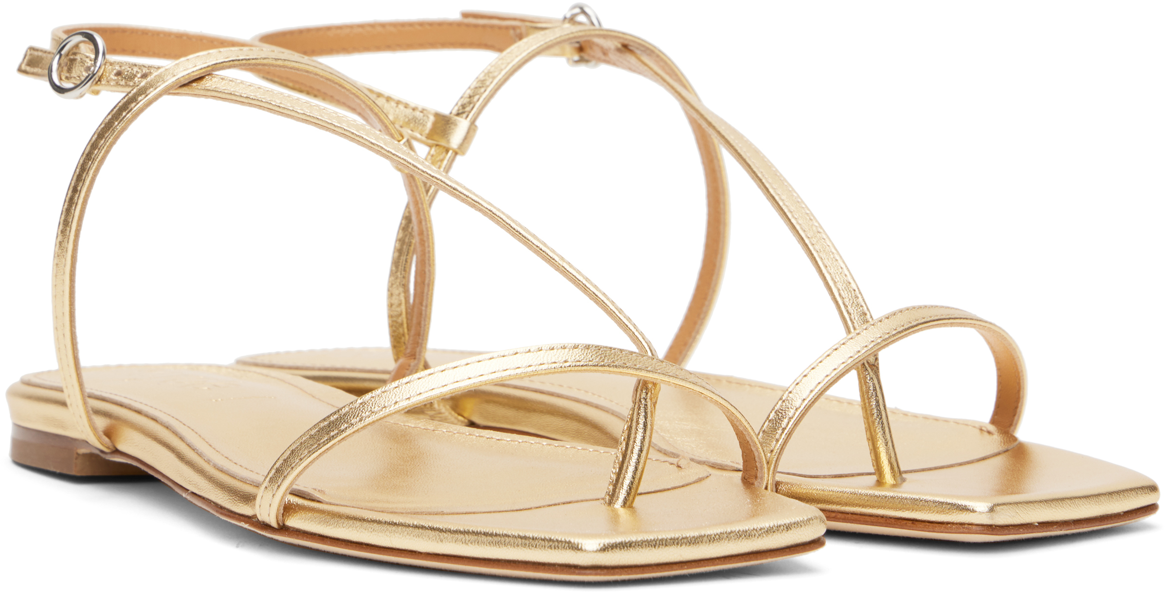 Aeyde Gold Ella Leather Toe-Post Sandals