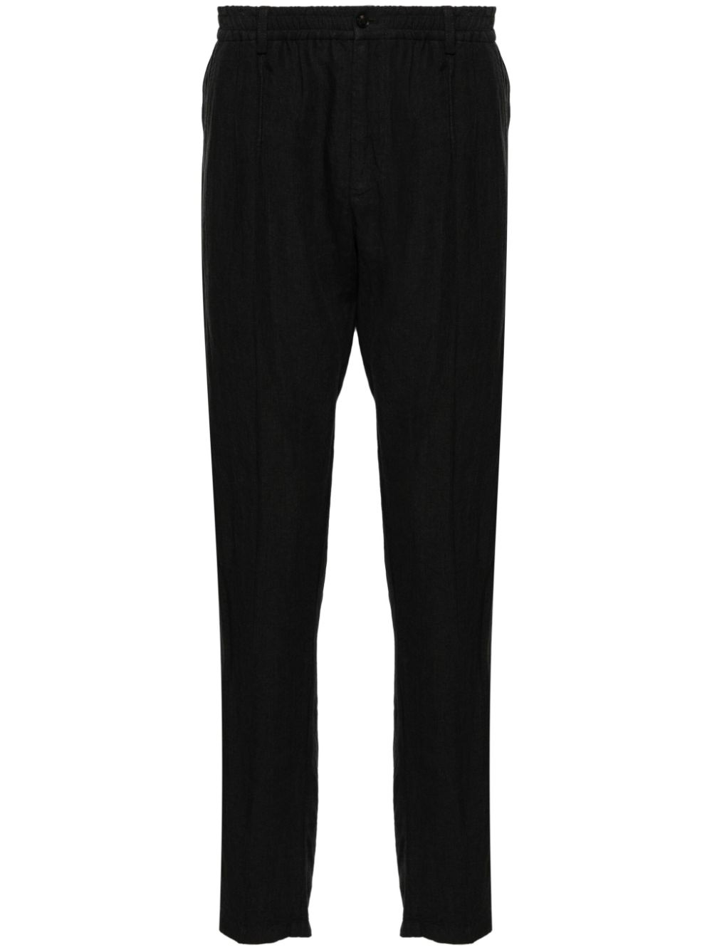Mid-rise tapered linen trousers - Black