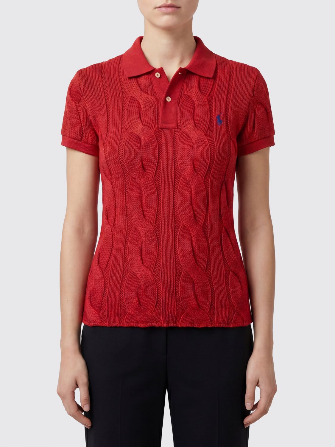 Cable-knit polo top - White