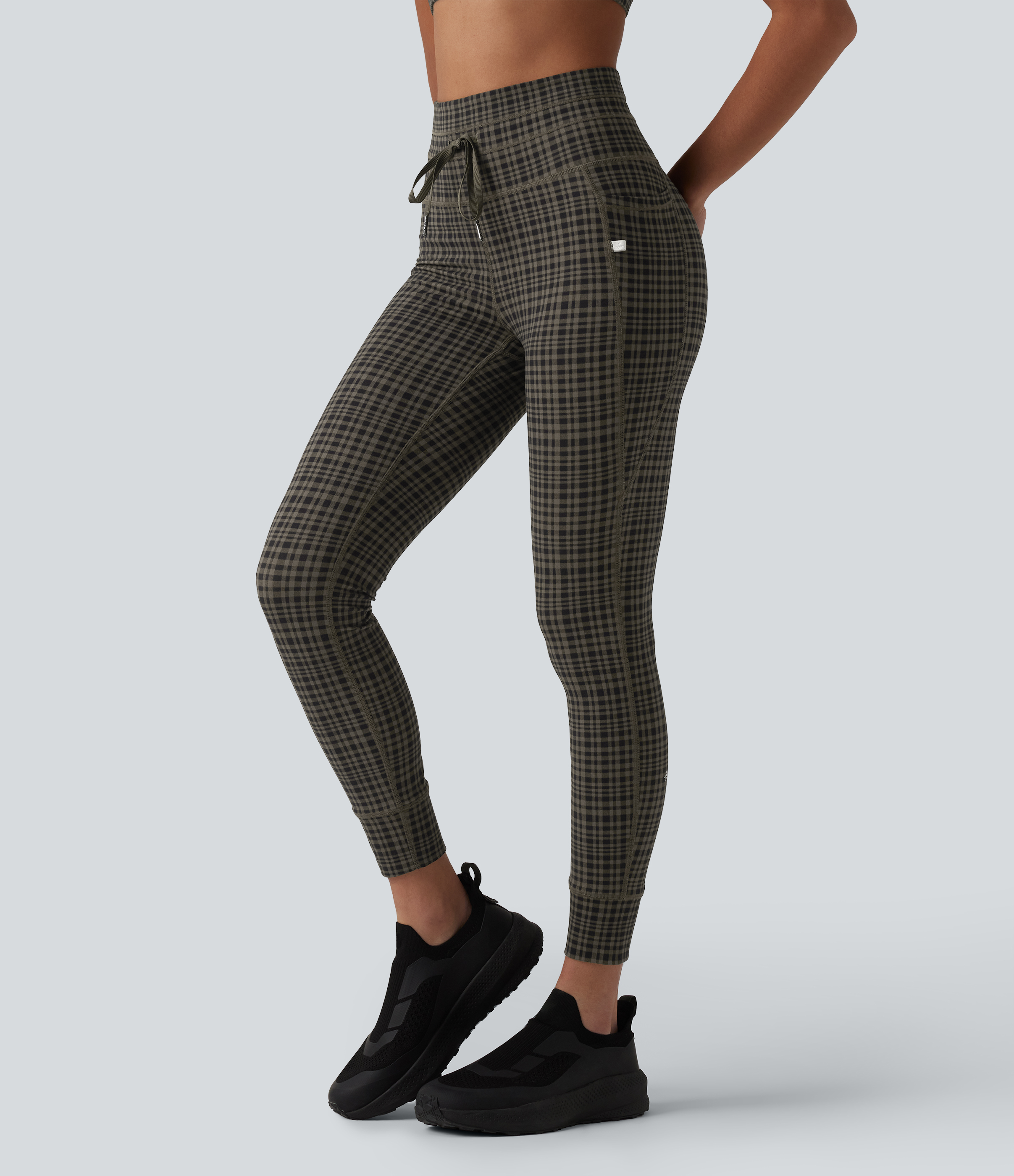 Halara Halara UltraSculpt™ Check Plaid Print High Waisted Drawstring Yoga Leggings with Pockets - Sandstone Check Plaid - XLfull_length