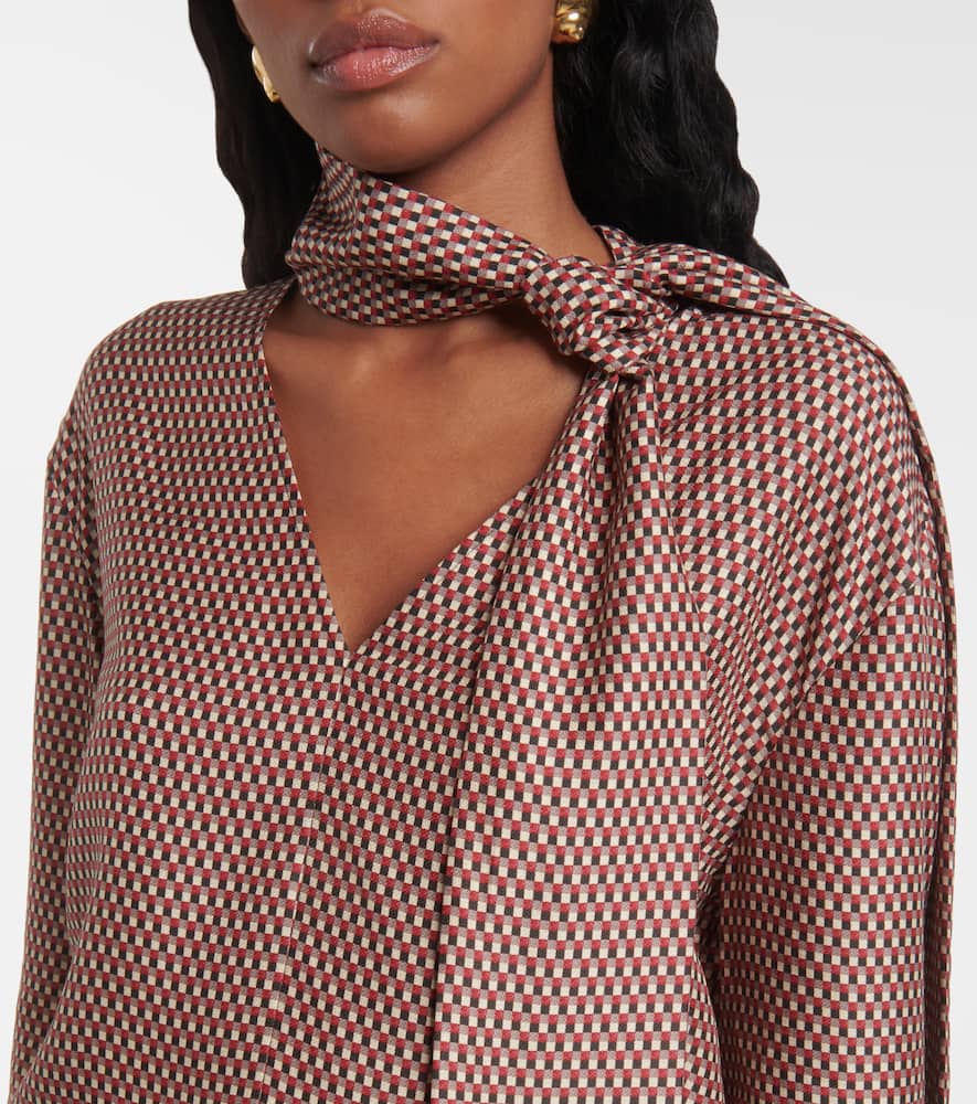 Scarf-detail printed silk blouse