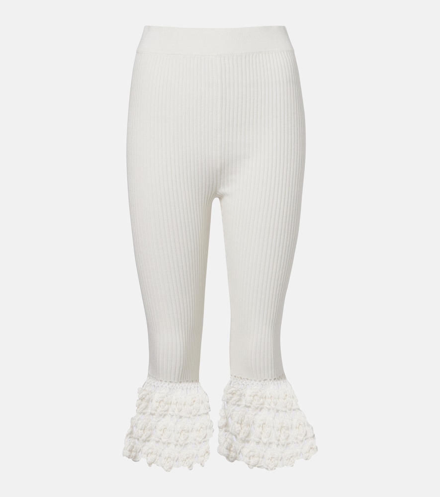Crochet-trimmed ribbed cotton-blend capri pants