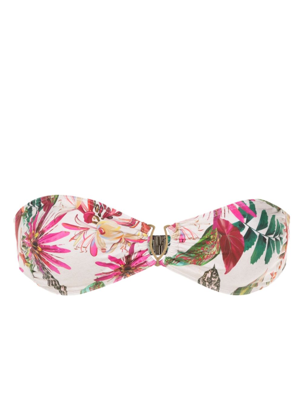 Mika botanical-print bikini top - White