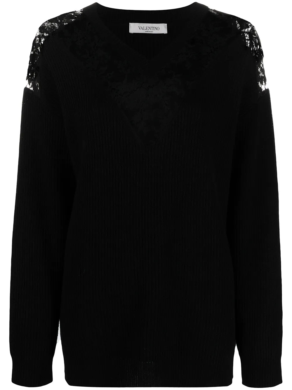 Lace-Panelled Virgin Wool-Cashmere Sweater — Black