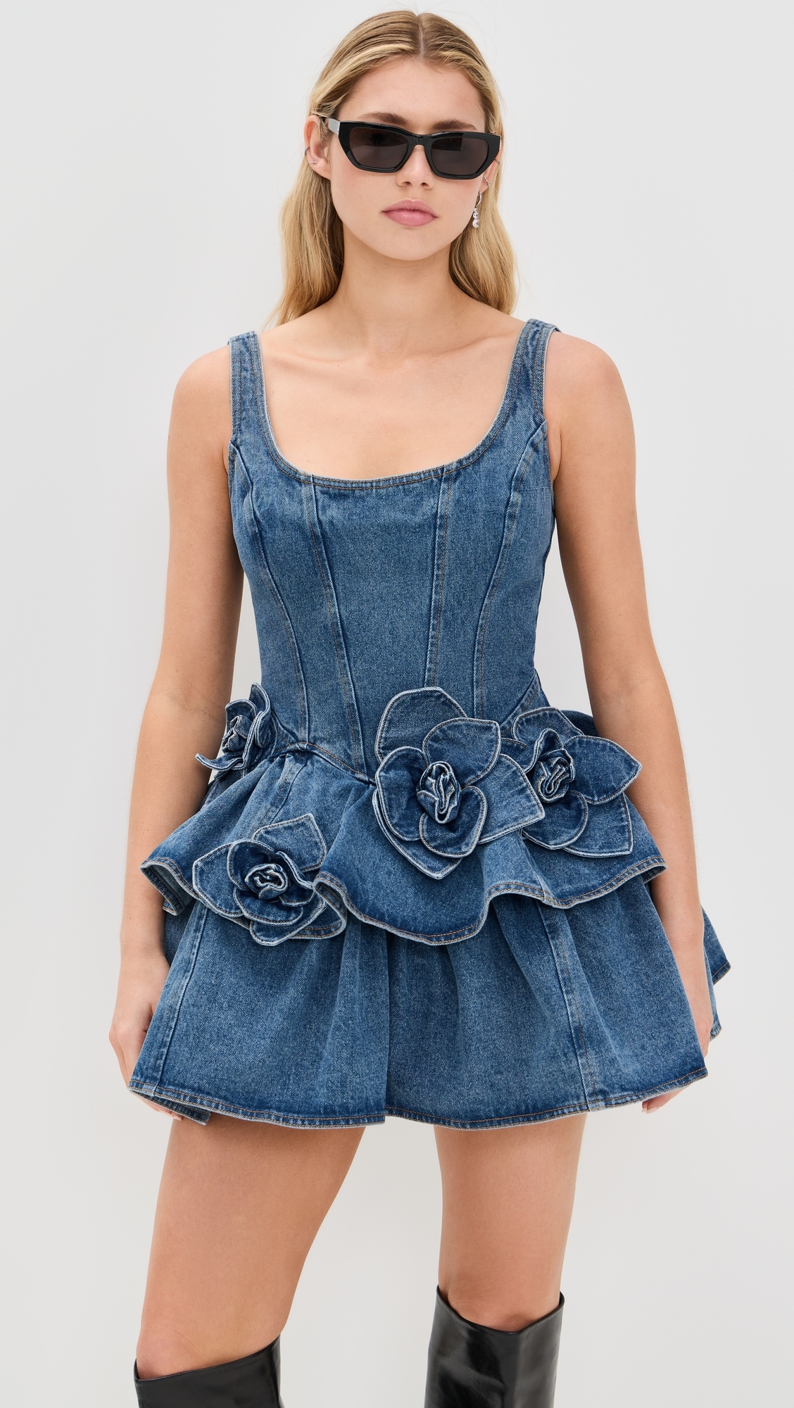 Devyn Denim Dress with Rose Detail Saxe Blue