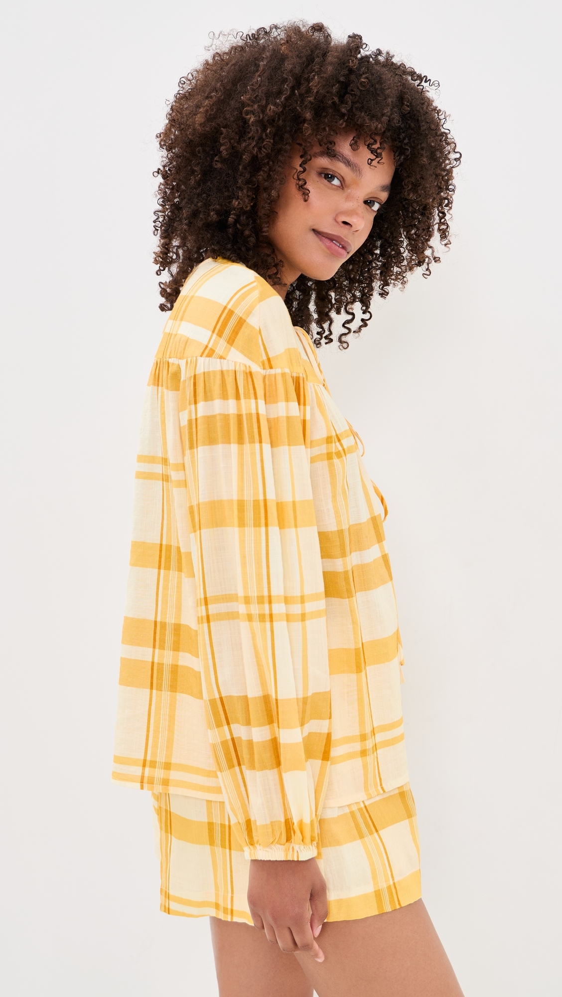 Off-white Yellow Frescor Front Ties Blouse Off-White Yellow Fresco