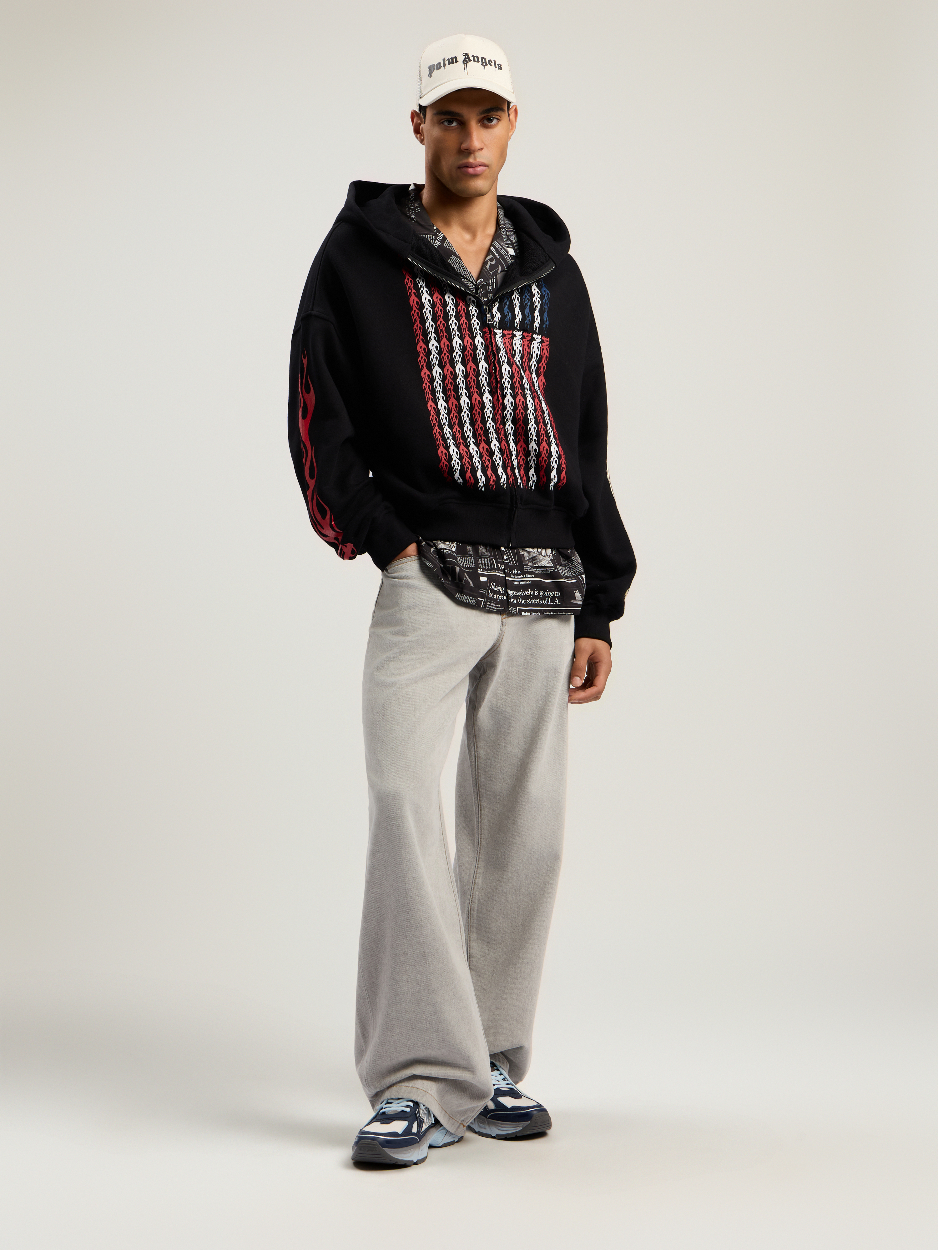 Flames Flag Zip Hoodie Man  Black