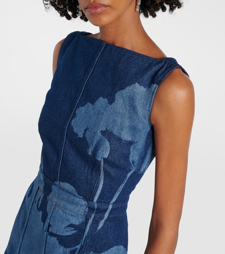 Printed floral denim midi dress