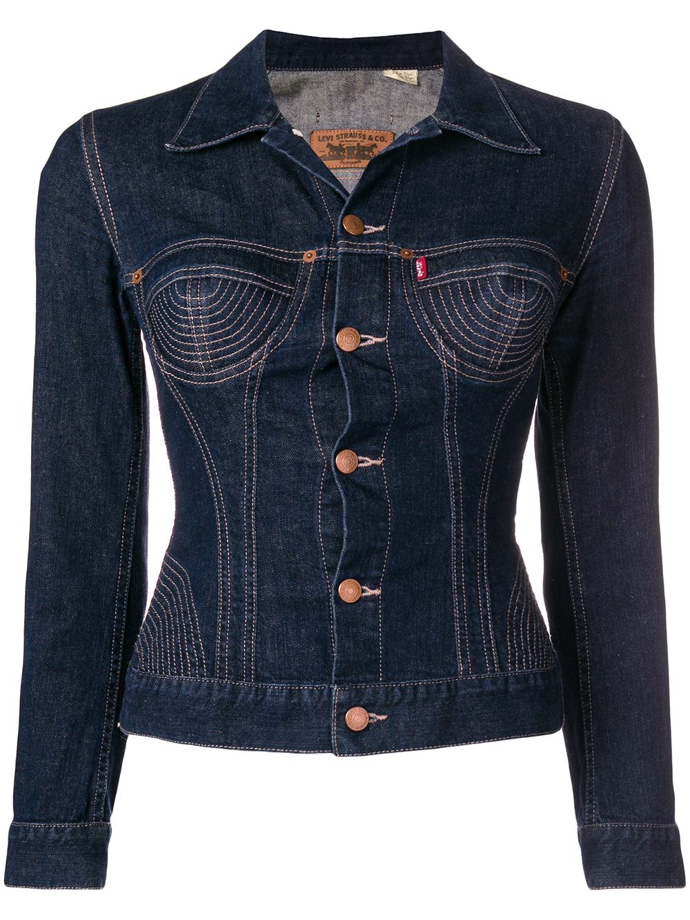 Stitched detailing denim jacket - Blue
