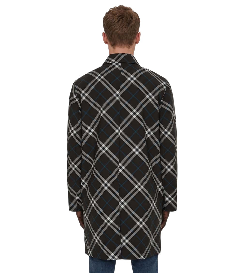 Check Green Polyester Trench Coat