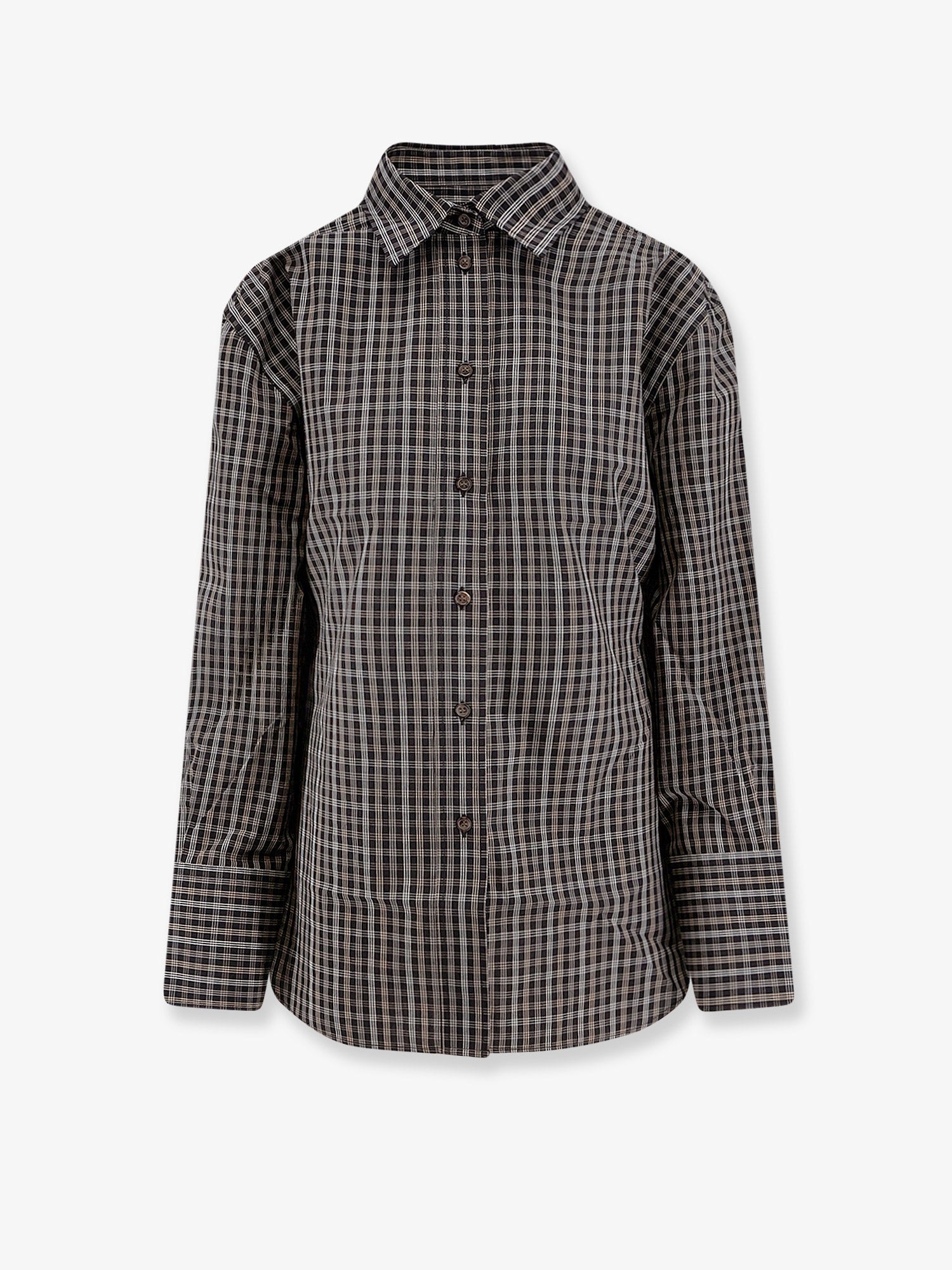 Check Pattern Cotton Shirt — Brown