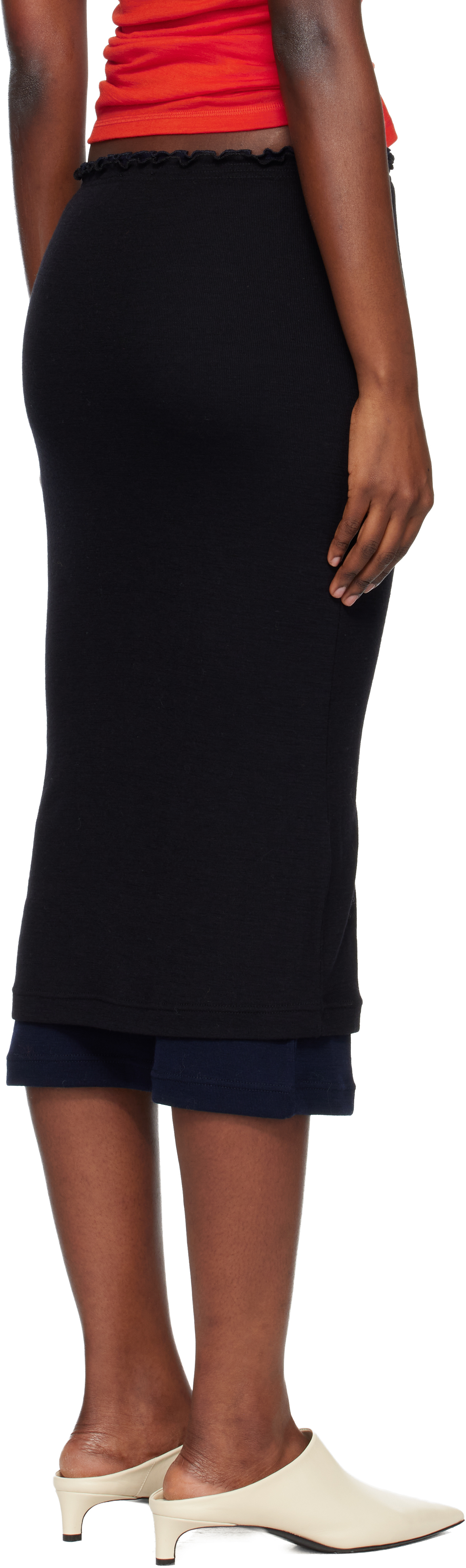 Black Lightweight Wool Layered Midi Skirts Set