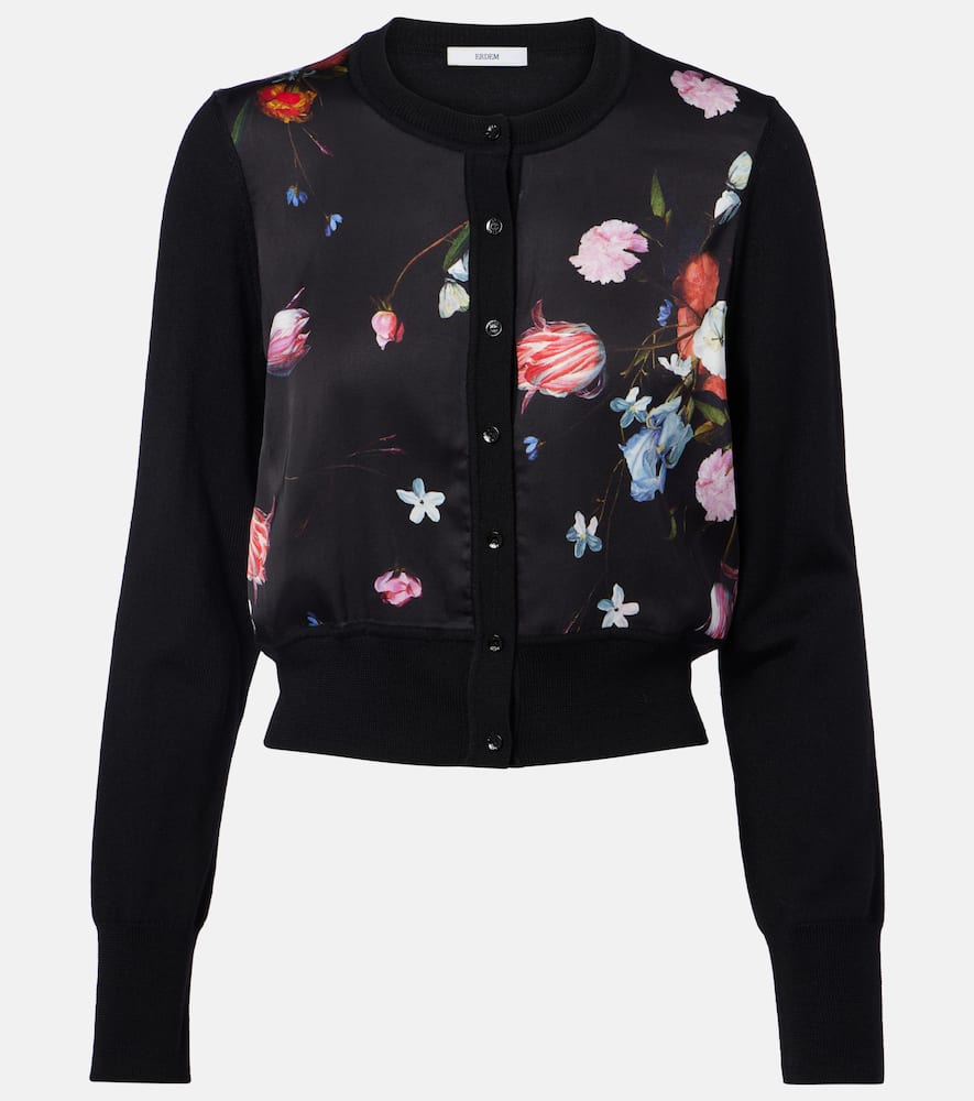 Floral printed cropped wool cardigan
