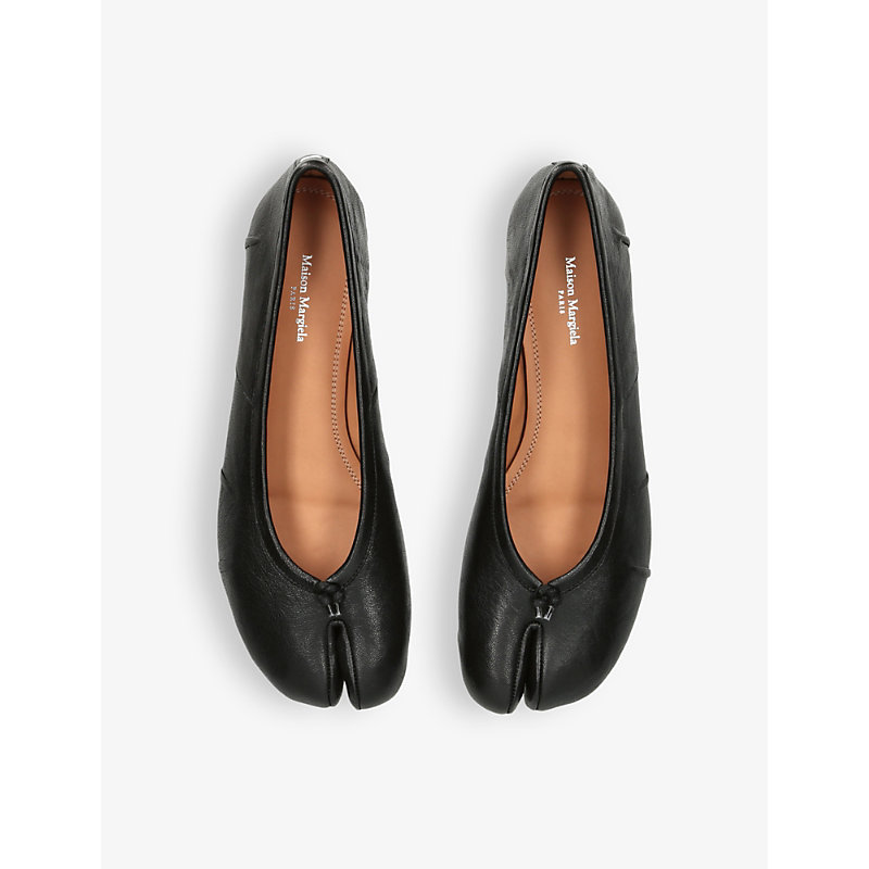 Womens Black Tabi Split-toe Leather Ballet Flats