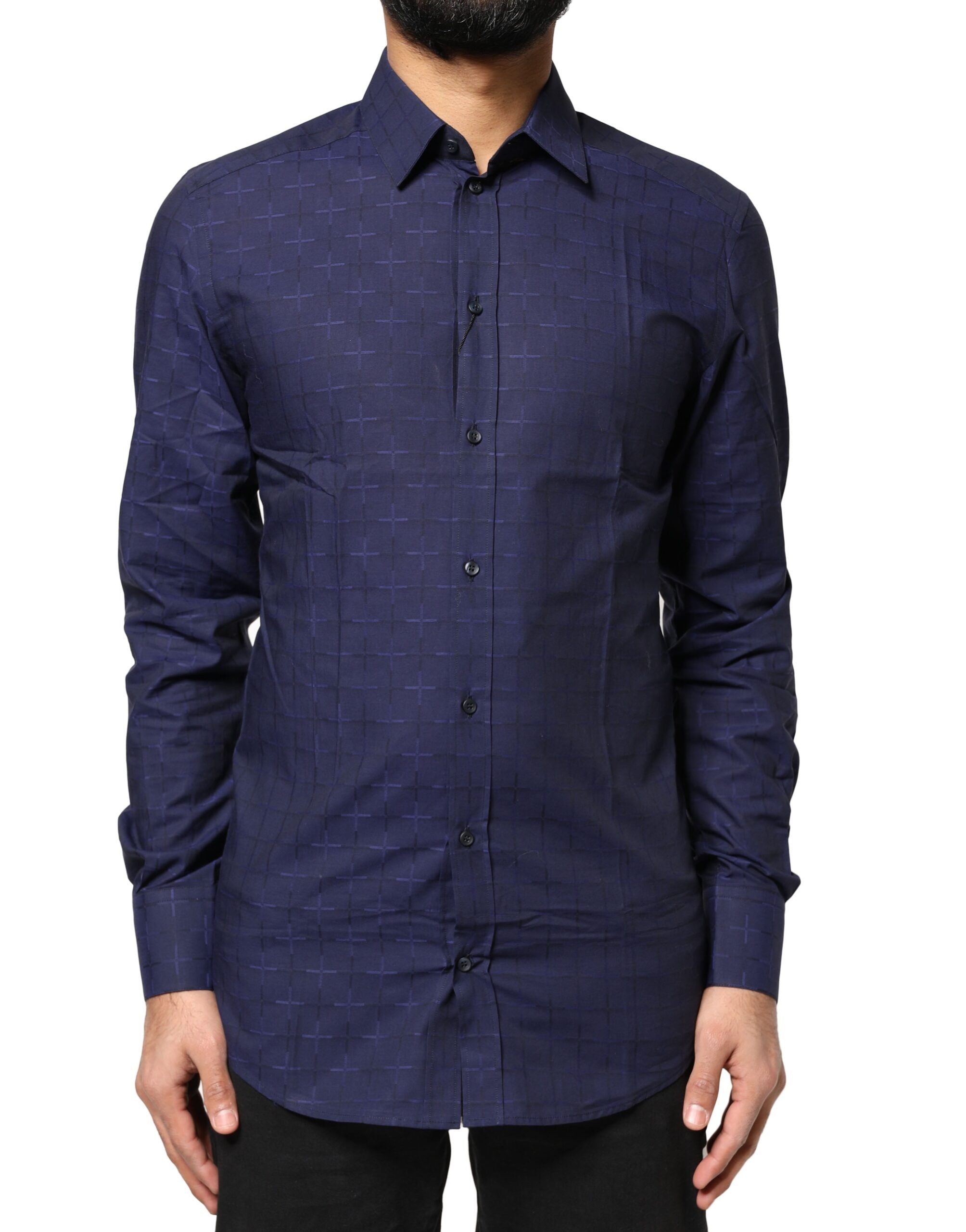 Check Cotton Shirt — Navy