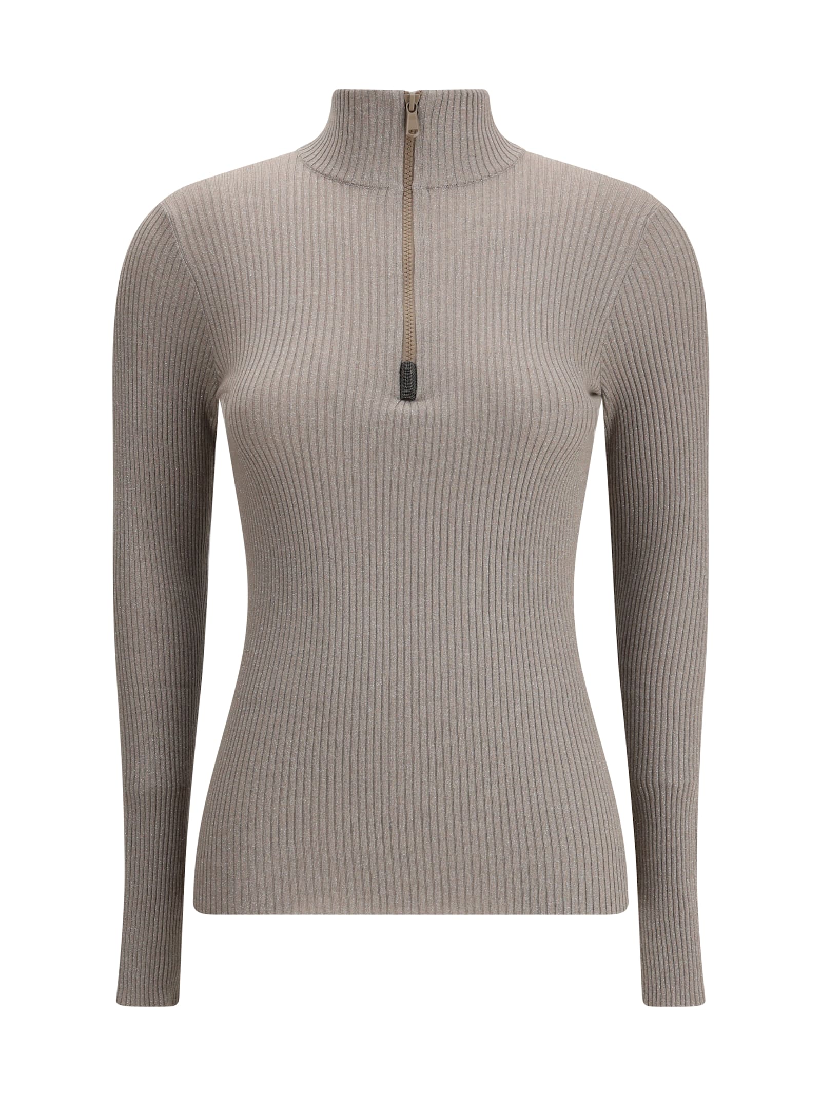 High neck ribbed knit T-shirt - Neutrals