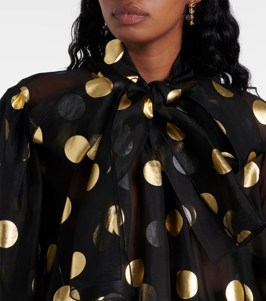 Polka-dot silk organza jacquard blouse
