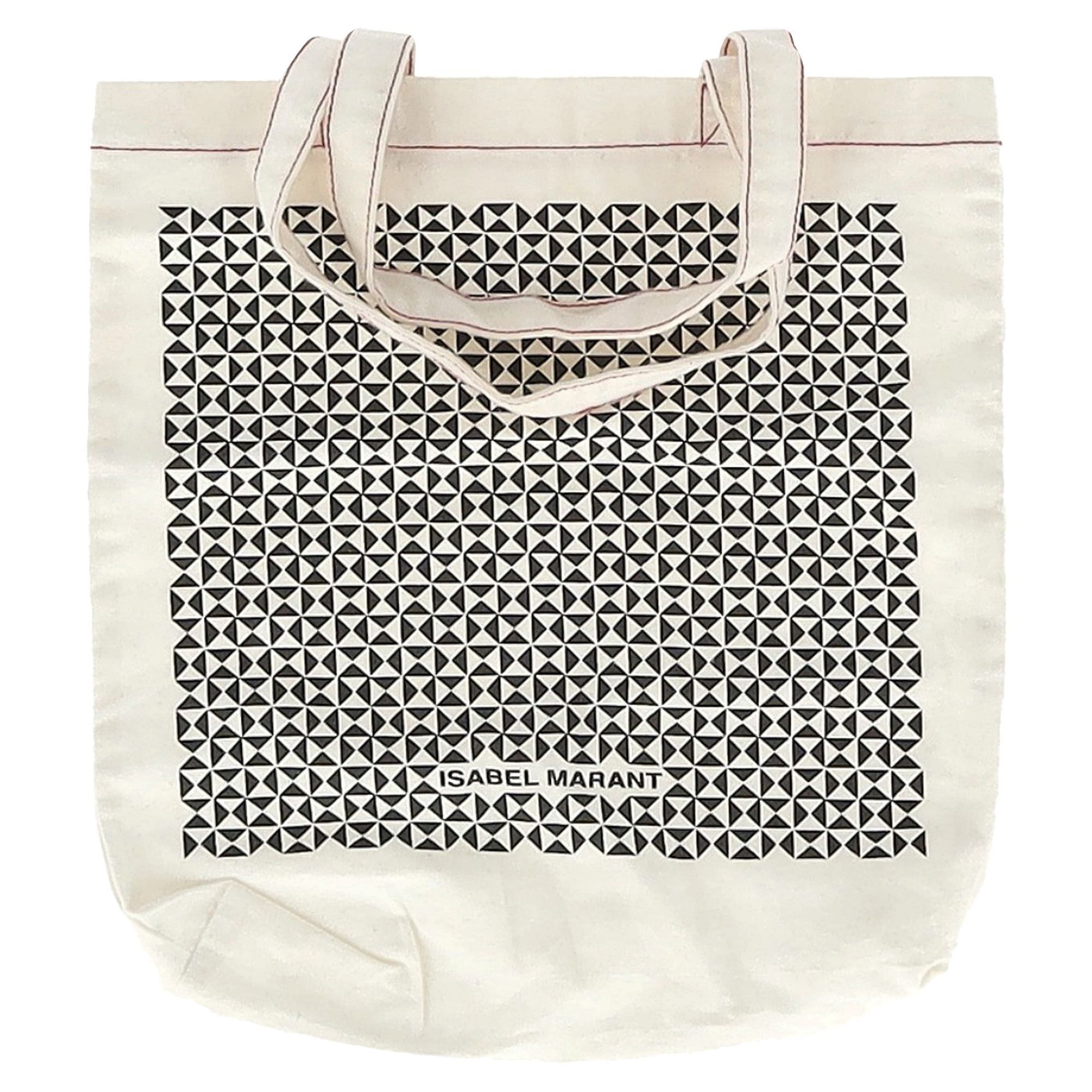 Printed Canvas Tote in White Cotton