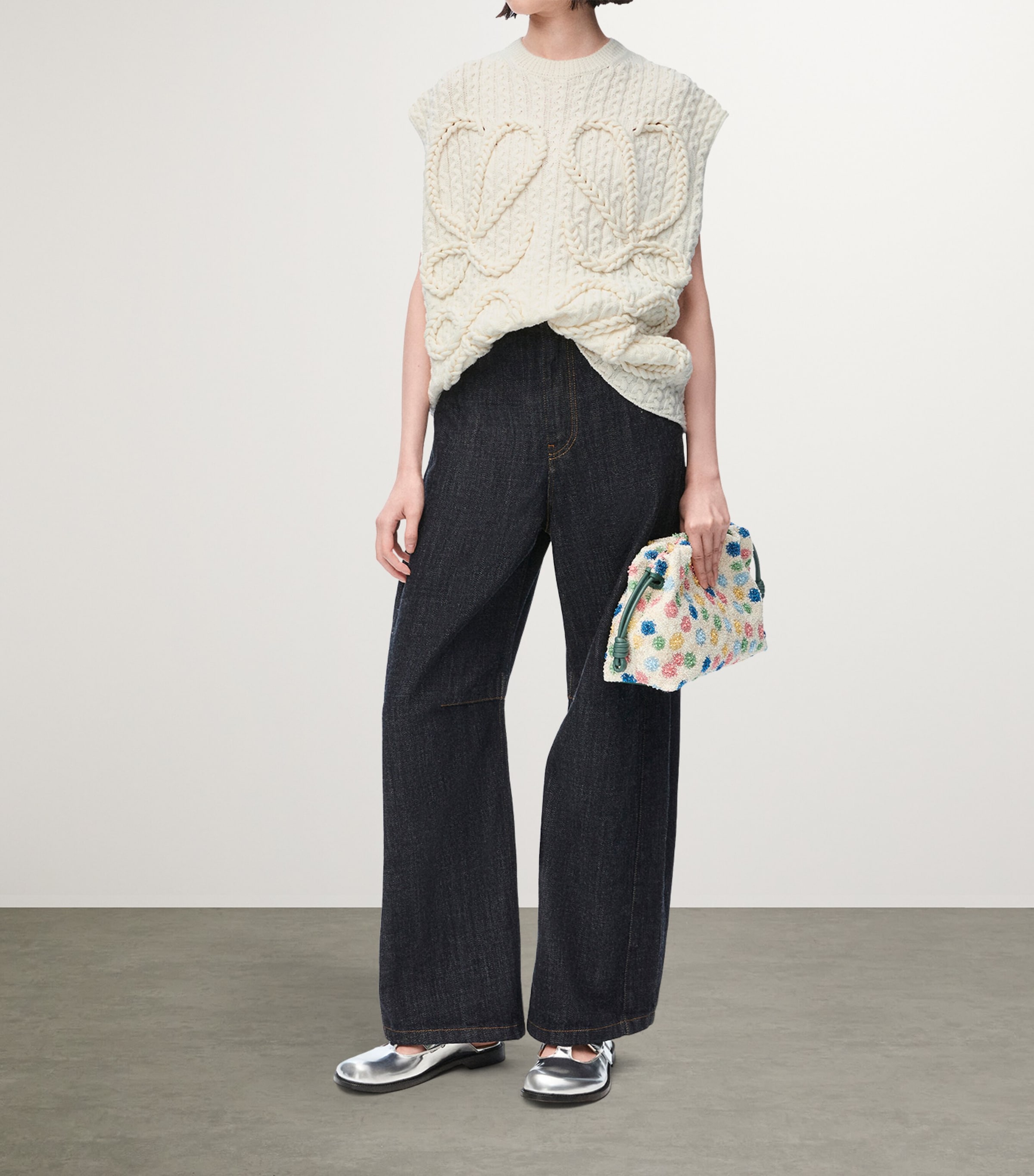 Wool Cable-Knit Anagram Sweater Vest