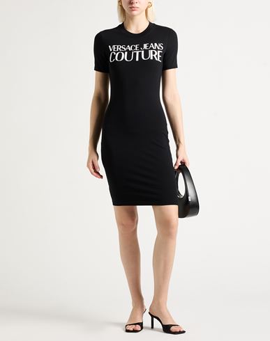 Woman Mini dress Black Size L Cotton, Elastane