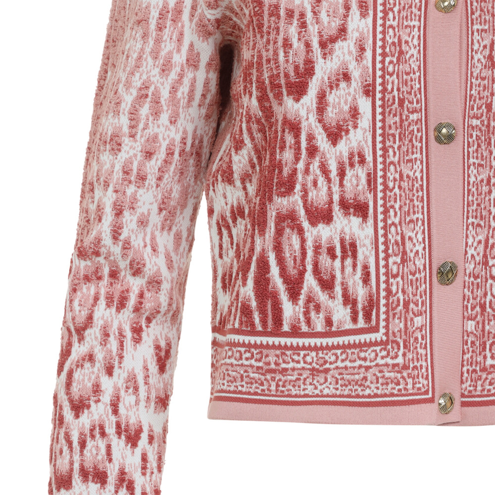 Pink Printed Round Neck Cardigan
