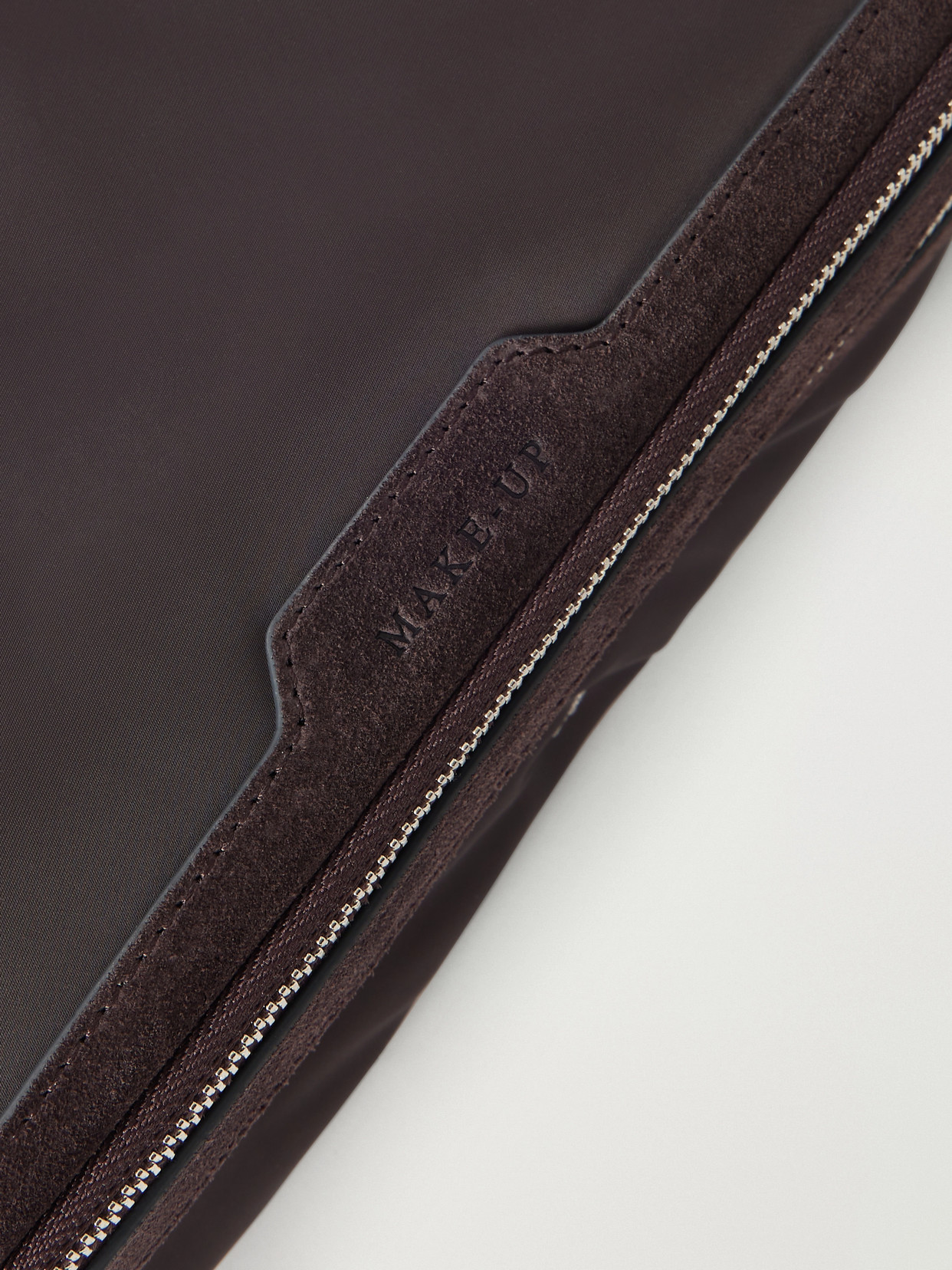 Suede-trimmed Shell Cosmetics Case - Brown