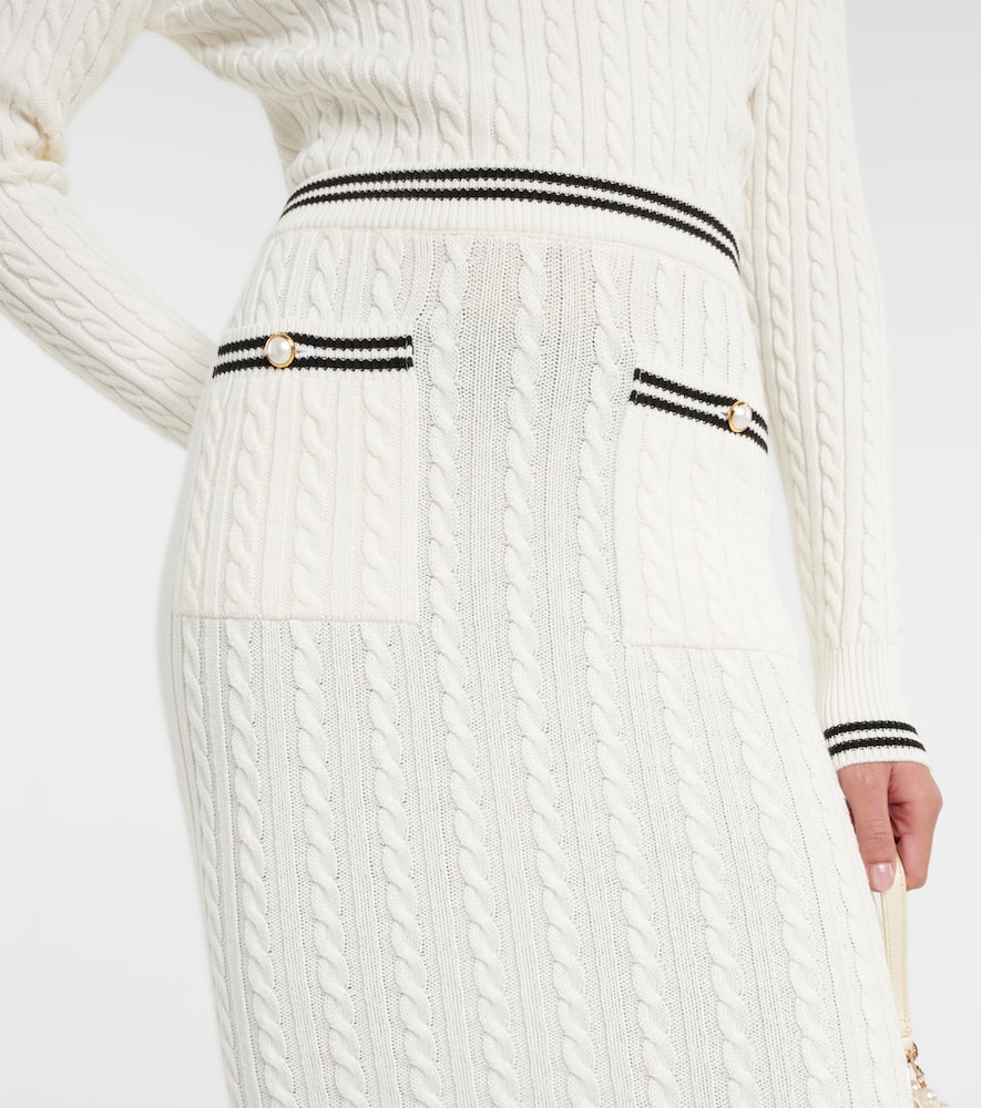 Striped cable-knit cotton midi skirt