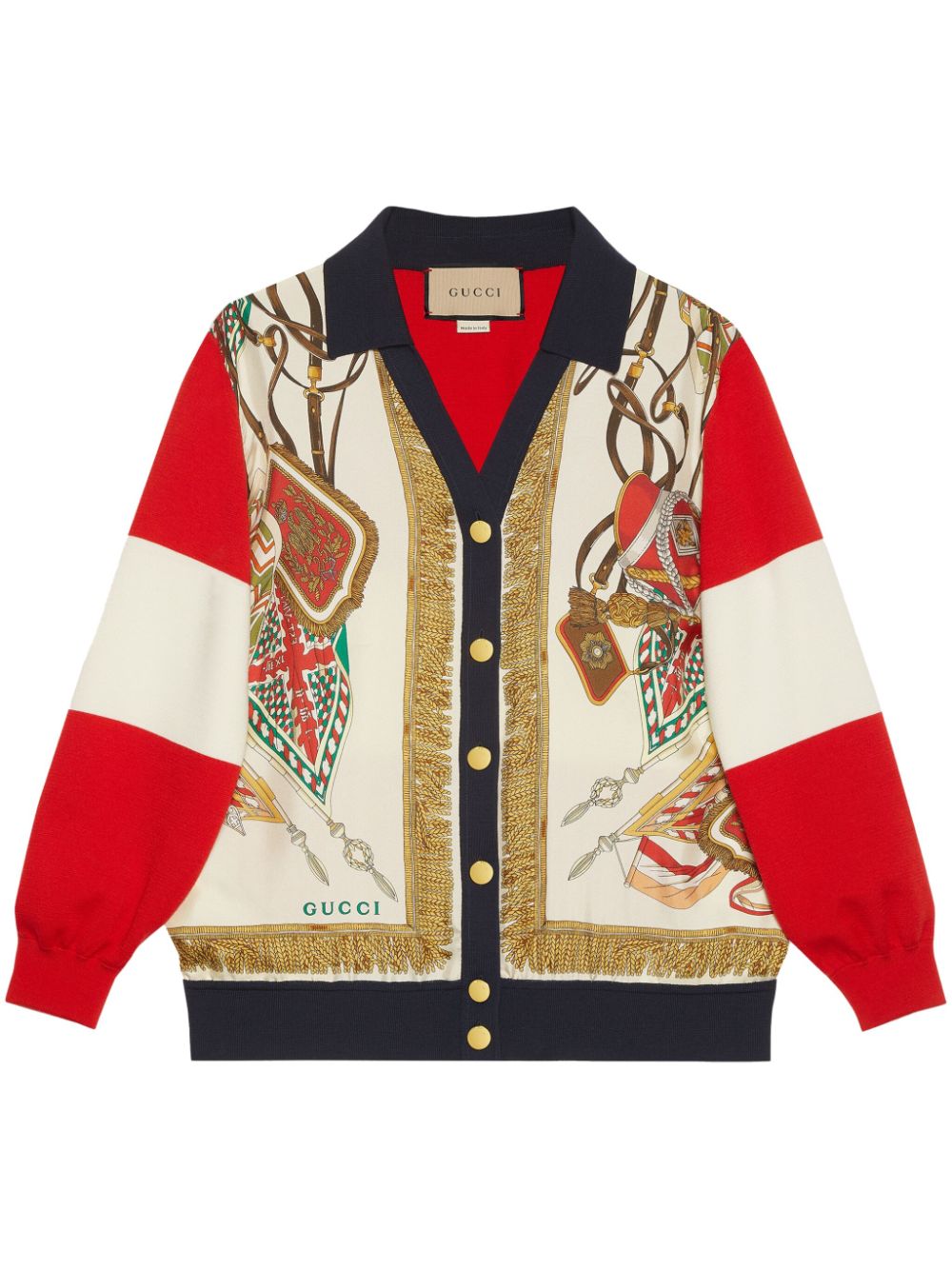 Crest-print wool cardigan - Neutrals