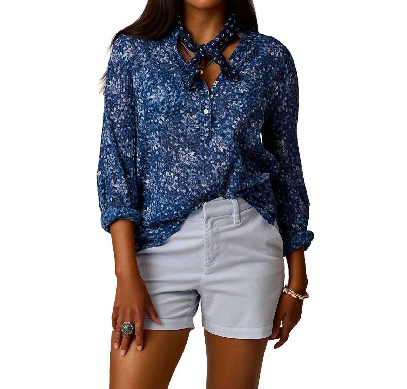 Dylan Gauze Shirt In Indigo Floral
