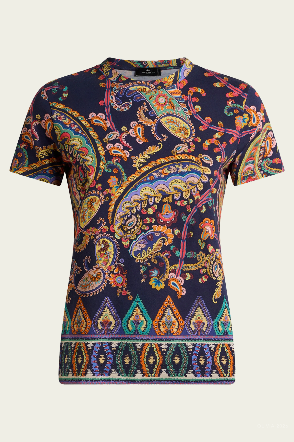 Floral Paisley-Print Medallion T-Shirt in Navy Multicolor